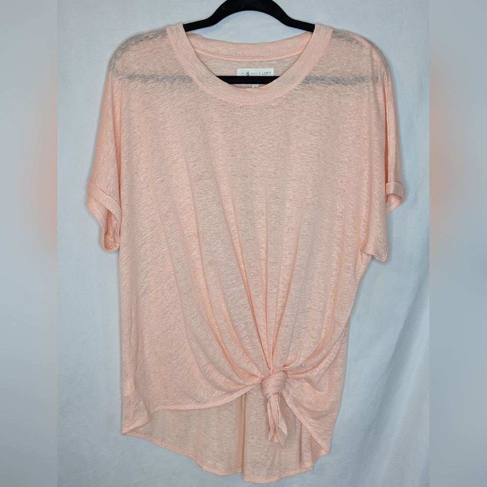 Lou & Grey for Loft Pink Tie Hem Linen T-Shirt, Large